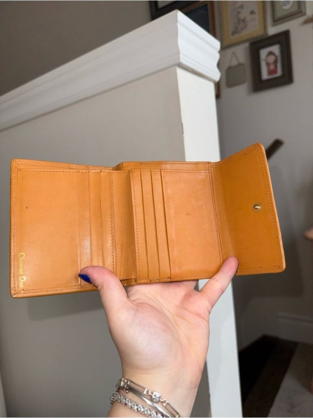 Dior Vintage Green Pebbled Leather Wallet with Tan Trim - Picture 6 of 9